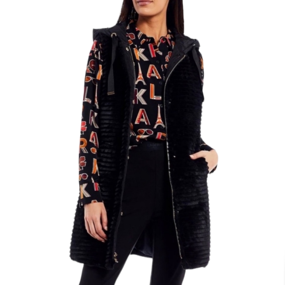 Karl Lagerfeld Black layered Faux Fur Hoodie Vest/jacket Size M
